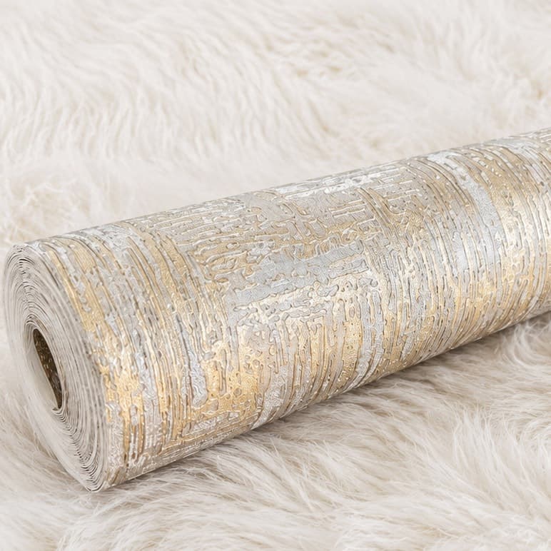 Papel de Parede Importado Alto Relevo Cinza e Dourado - Rolo 10 metros x 53cm (5,3m²) - Cola Inclusa - Modelo 10406