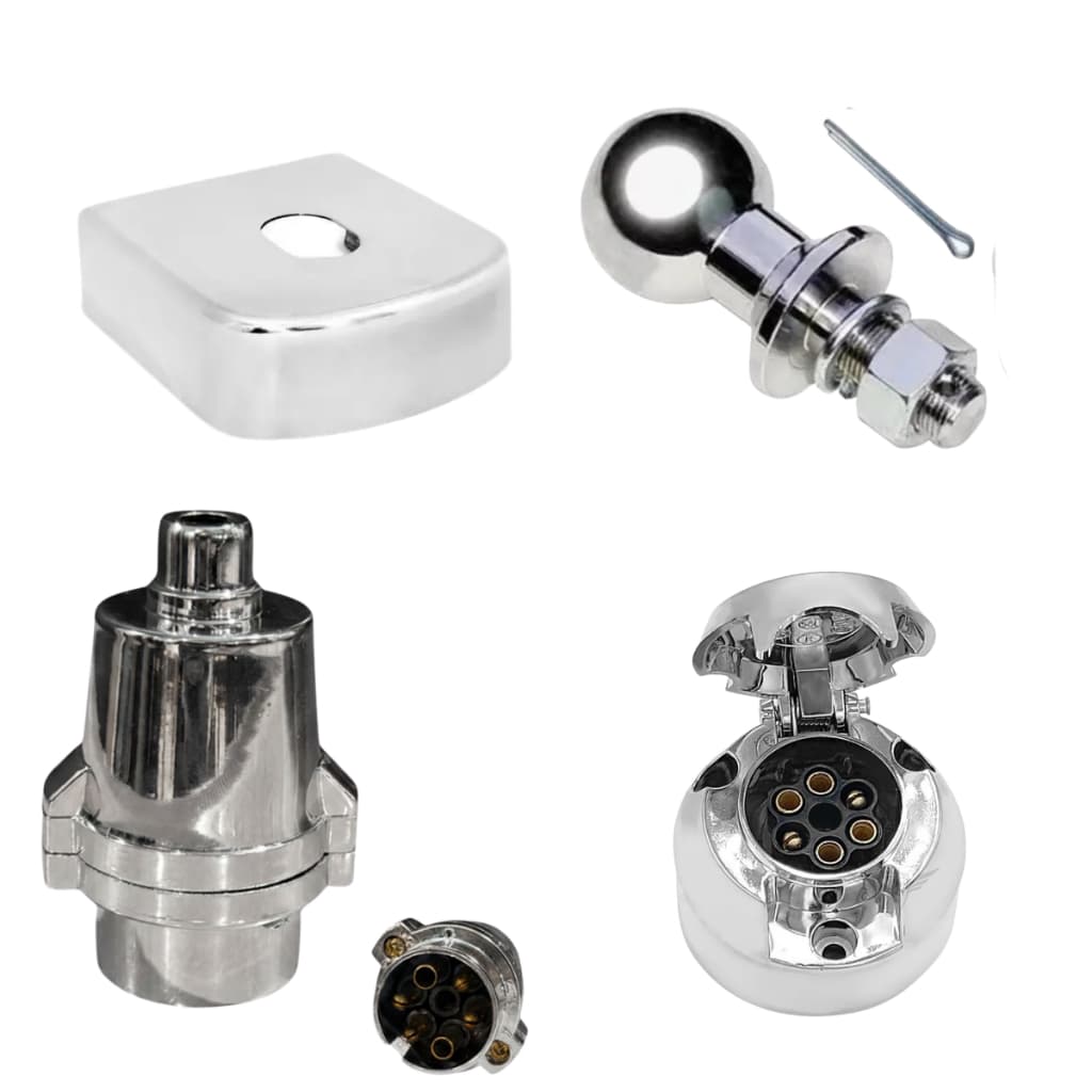 Kit Engate Capa 90mm em Inox Tomada fêmea Macho e Esfera Maciça Rabicho Reboque