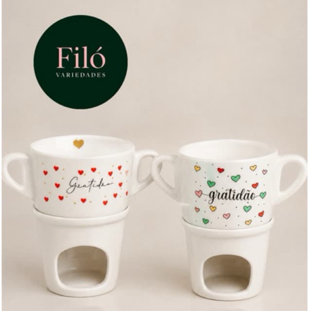 Aparelho de Fondue Individual em Porcelana "Gratidão"