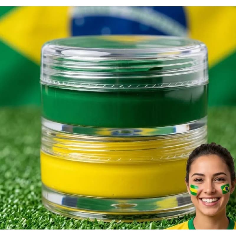 Maquiagem Facial Cremosa Verde E Amarelo Copa Do Mundo 2026 Tinta Rosto Brasil Pintura Corporal