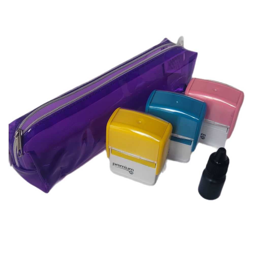 Kit 03 Carimbos Personalizados Sortidos Produção Imediata Com Um Estojo Pequeno!