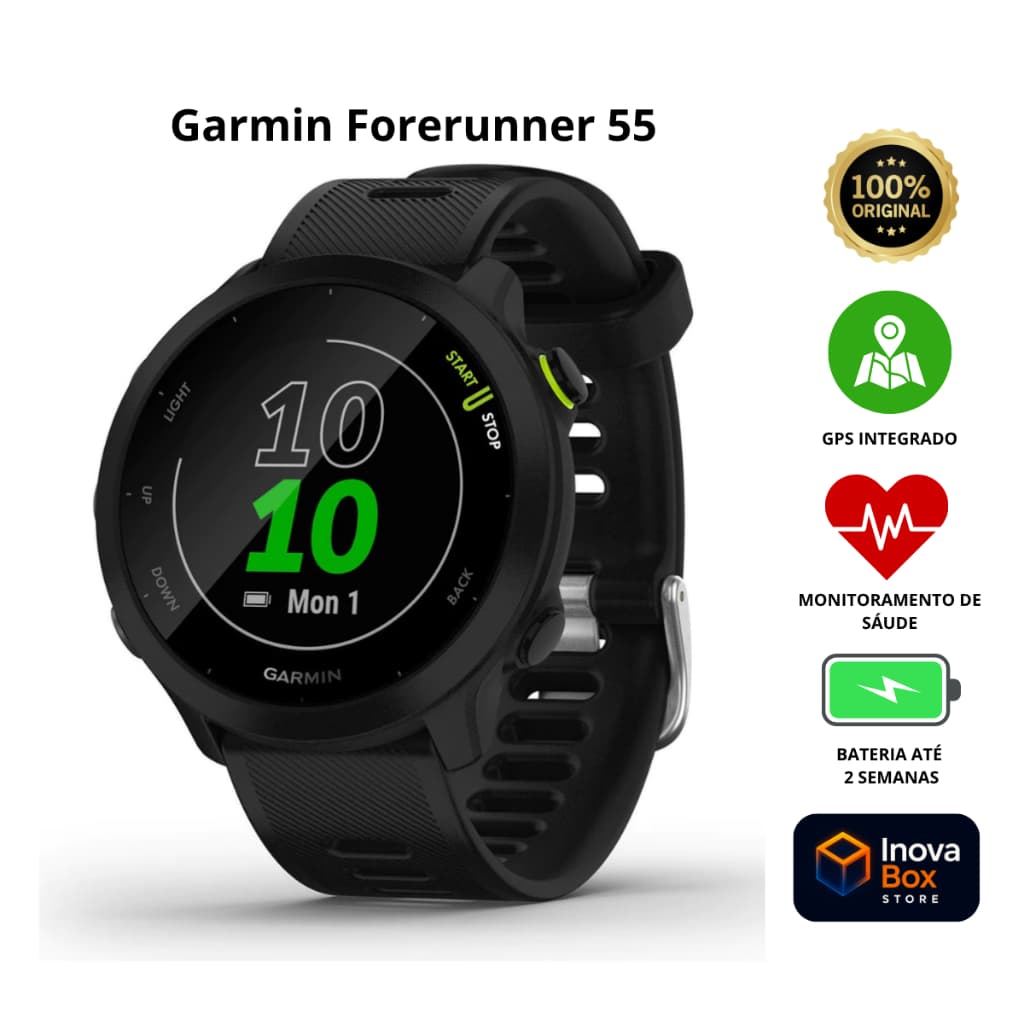 Relógio Garmin Forerunner 55 Monitor Cardíaco E GPS 42mm Black Preto