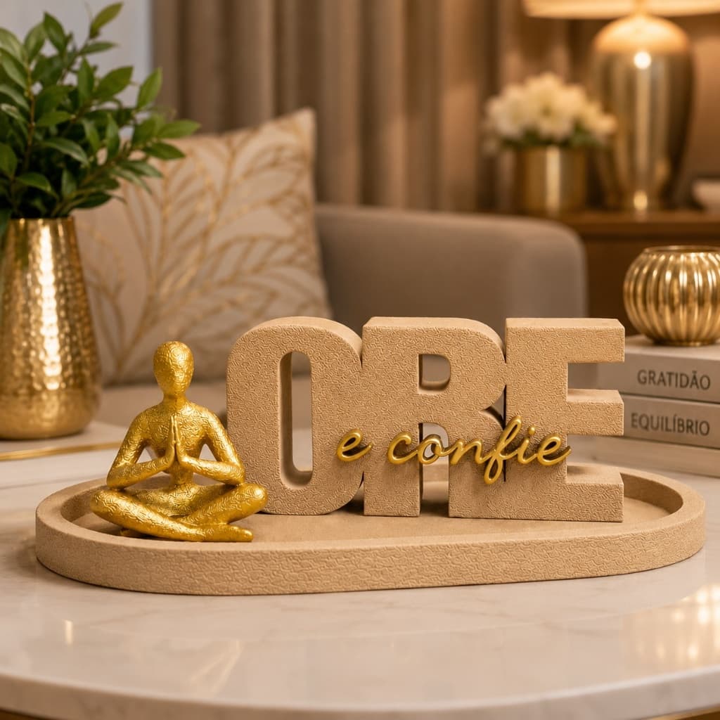 Kit Decorativo ORE e Confie Grande 23cm – Fé, Paz e Propósito para o Seu Lar, Decoração Religiosa Moderna para Ambientes