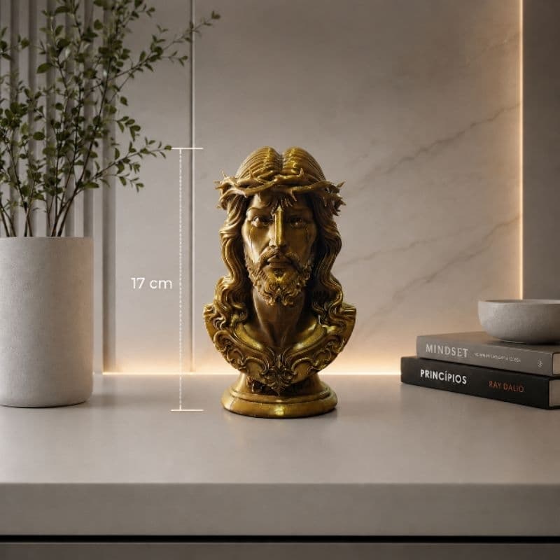 Busto de Jesus Cristo 17cm Decorativo em Impressão 3D | Estátua Religiosa Minimalista para Sala, Escritório e Decoração