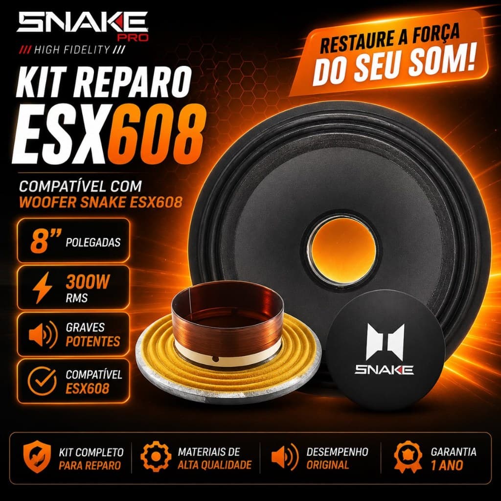 Kit Reparo Completo Woofer Snake Esx608 8 Polegadas 300 Rms