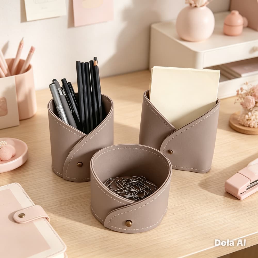 Kit Organizador de Mesa Premium em Couro Ecológico | Porta-Canetas + Porta-Bloco + Bandeja