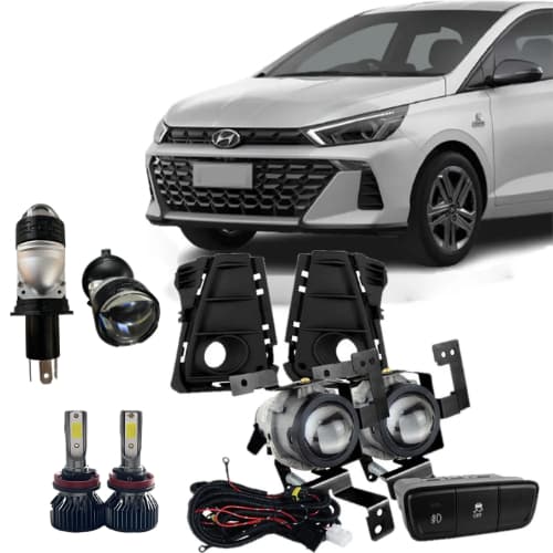 Kit Farol Milha Neblina Hb20 Sedan 2023 Botão Modelo Original Com Led HB4 + H4 Do Farol Alto Baixo 6000k