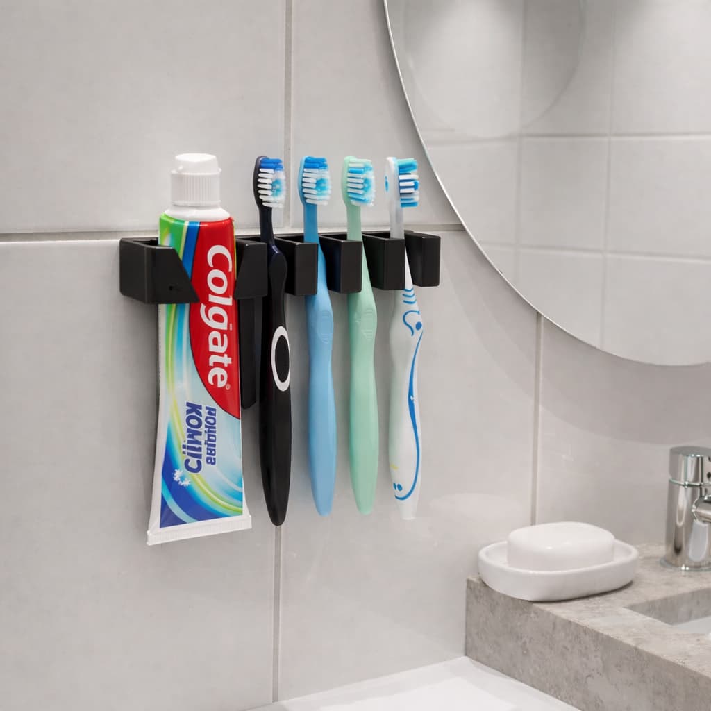 Porta Escova De Dente E Creme Dental Organizador Banheiro Parede Sem Furos Fixação Adesiva