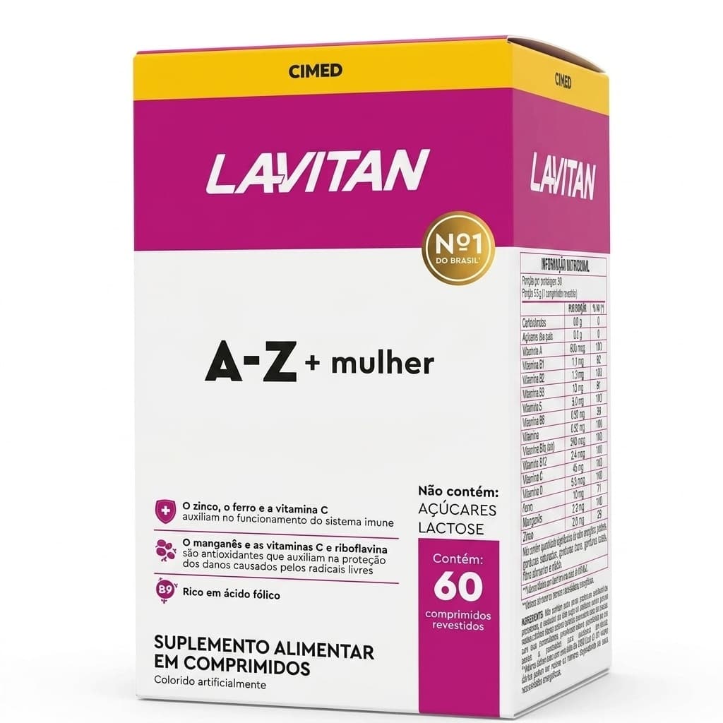Lavitan Multivitamínico AZ Mulher 60 Comprimidos - Fórmula com Ferro e Ácido Fólico, Sem Glúten