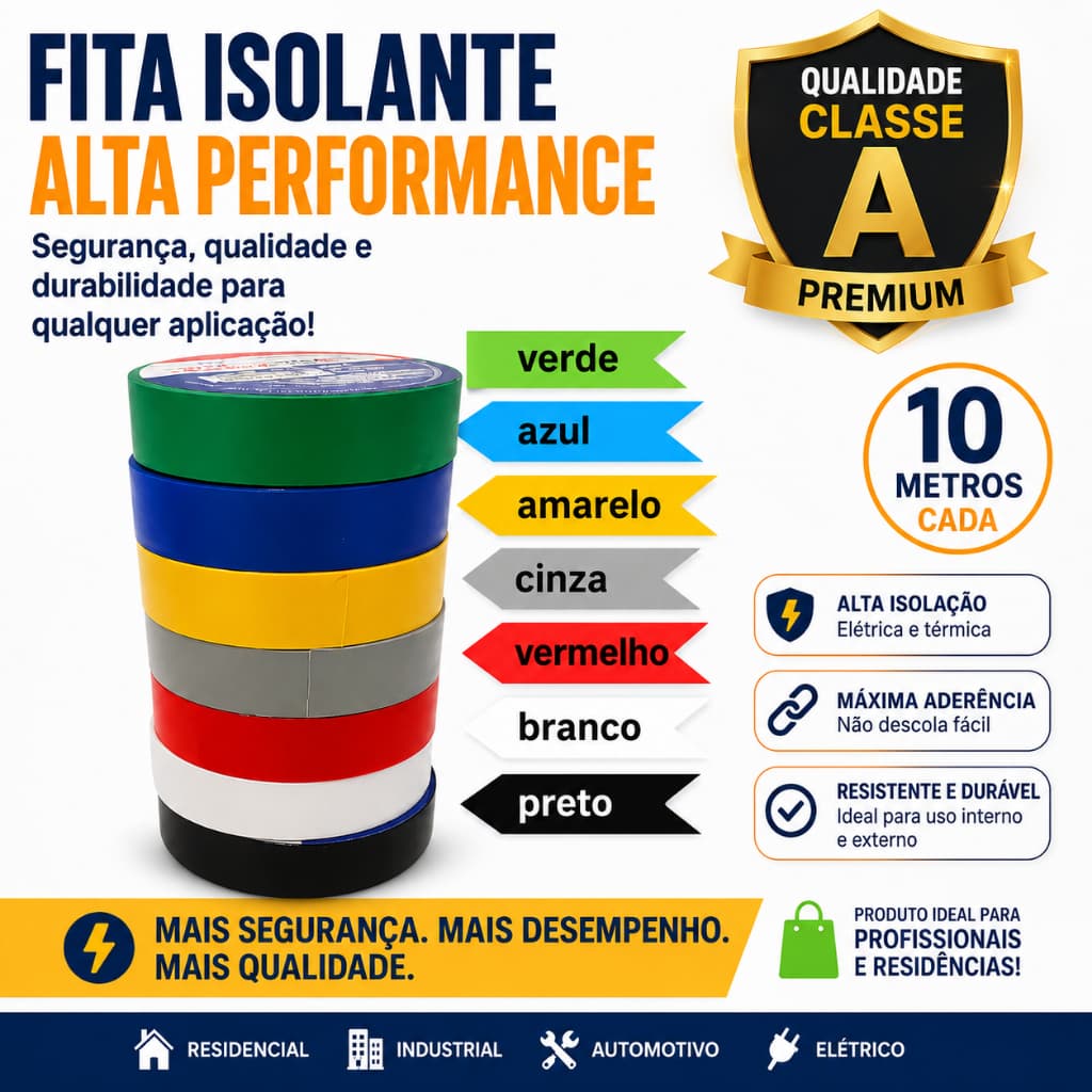 Conjunto de Fitas Isolante 10M antichamas 19MMX0,15MM Empalux e 18mmx0,13mm Dercolux