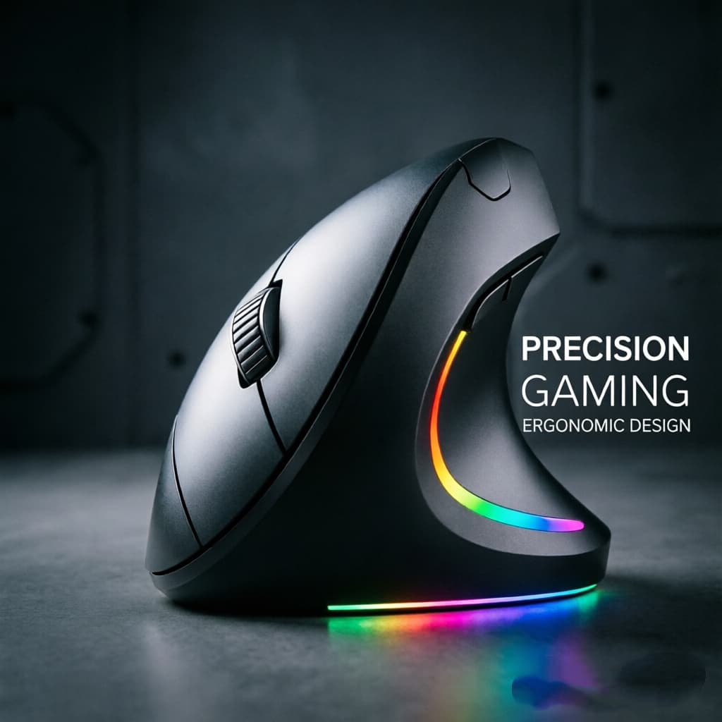 Mouse Vertical Sem Fio Dual Mode (2.4G + Bluetooth) Recarregável, Ergonômico e Silencioso, 2400 DPI (4 Níveis) com LED