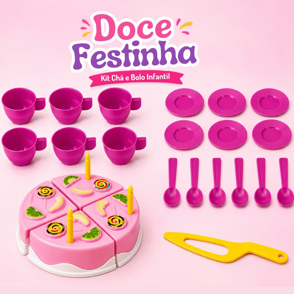 Kit Comidinha Menina Menino Hora do Café Bolo Aniversário Brinquedo Educativo Crec Crec Completo