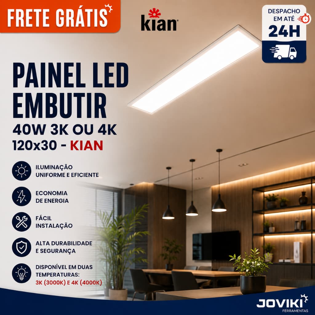 Painel Led Embutir 40W 120x30 - Kian