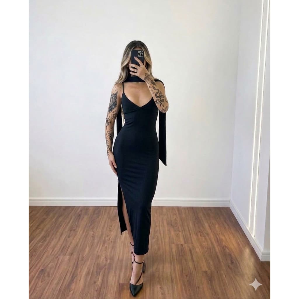 Vestido Mide Longo Cacharrel Tubinho Kim Blogueira