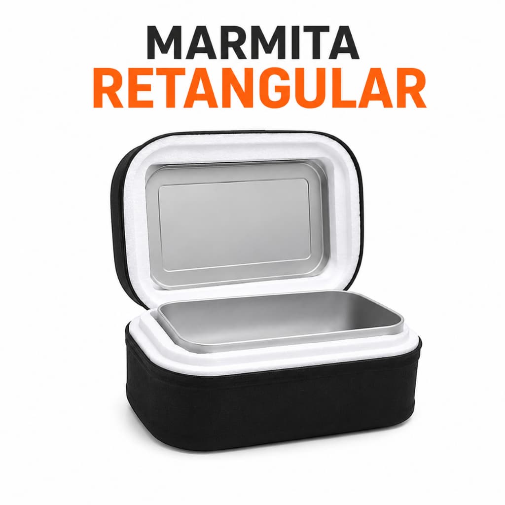Marmita Térmica Retangular 700 ML | Revestida c/ Isopor e Alumínio | 18x11x5,5 cm