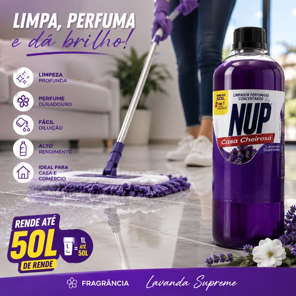 Limpador Perfumado Concentrado NUP 1L Casa Cheirosa Rende Até 50L Limpeza Profunda Alto Rendimento