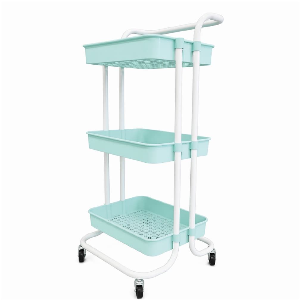 Fruteira Organizador 3 Andares Multiuso Carrinho  com Rodinhas 360° Cozinha Banheiro Manicure - VERDE/BRANCO