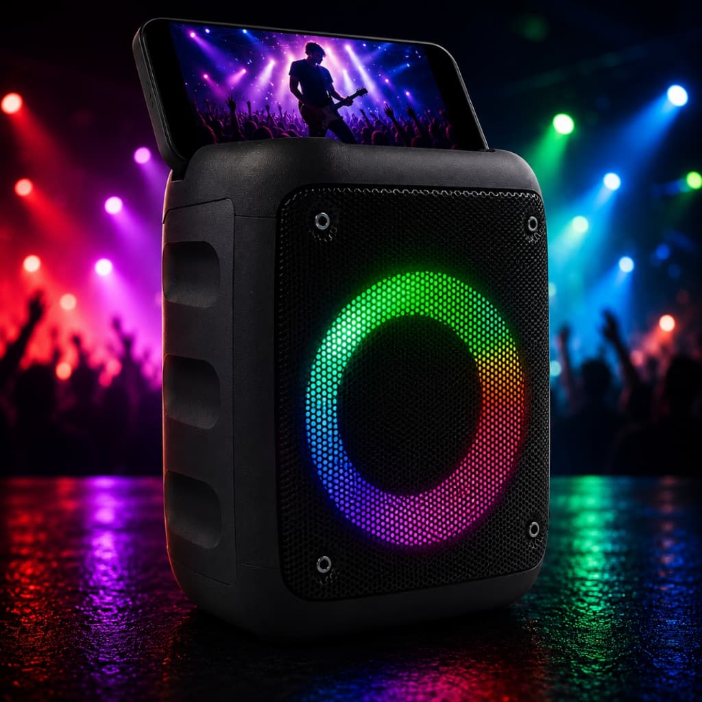 Caixa De Som Portátil Led Intenso Potente Amplificada Rádio Fm Am Entrada Aux P2 Micro Sd