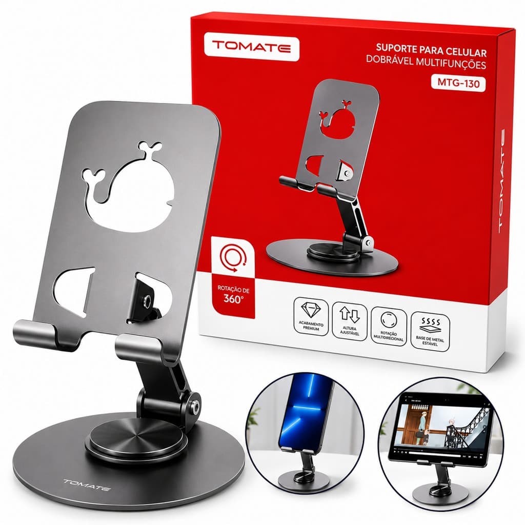 Suporte de Celular 360º Ajustável Base Giratória Suporta Tablet e iPad