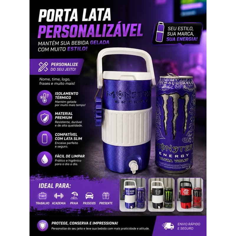 Porta Lata Personalizável Lata 473ml | Qualquer tema | Cooler personalizavel | Com Nome, Time ou Logo