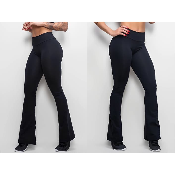 Kit 2 Calças Legging FLARE, Bailarina, Boca de Sino, Suplex Cintura Alta, Academia, Social ou Casual