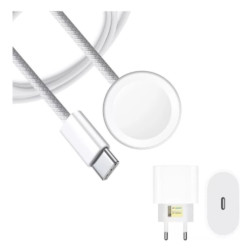 Carregador Magnético Para Relógio Smartwatch Séries 5 6 7 8 9 10 11 Ultra 1 e 2 Tipo-C Com Fonte 20w Usb-C Turbo