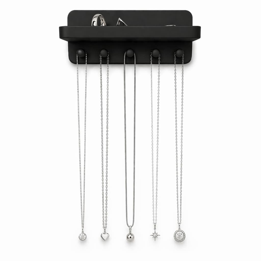 Porta Joias Parede Organizador Colares Pulseiras Prateleira 5 Ganchos