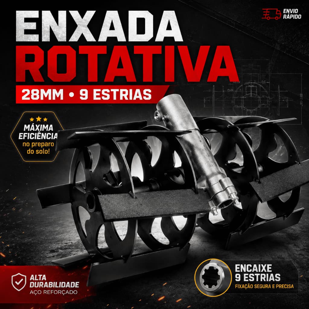 Enxada Rotativa Capinadeira Cultivadora para Roçadeira Importada Jardim 28mm 9 Estrias