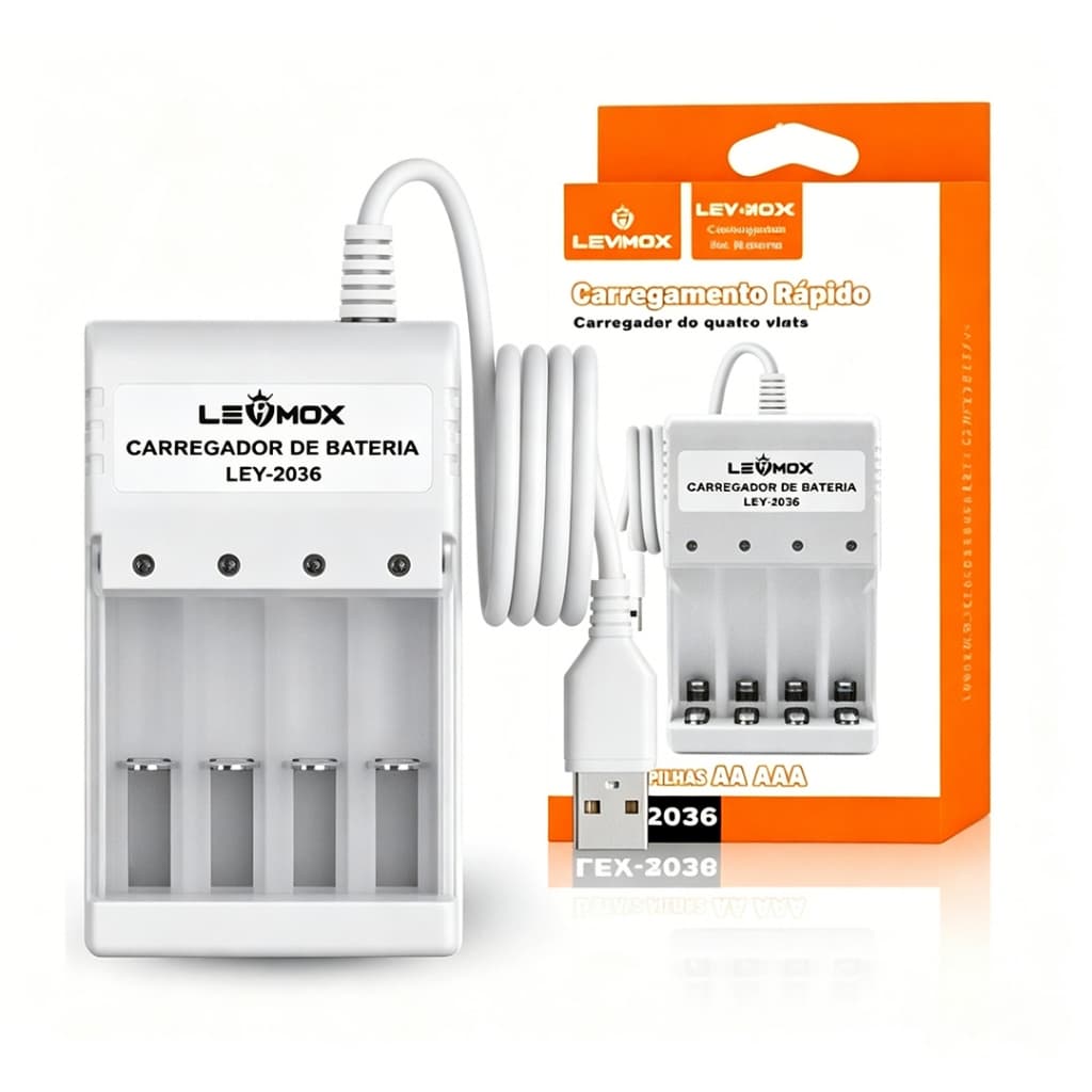 Carregador de Pilhas AA AAA USB 4 Slots Compatível Recarregável