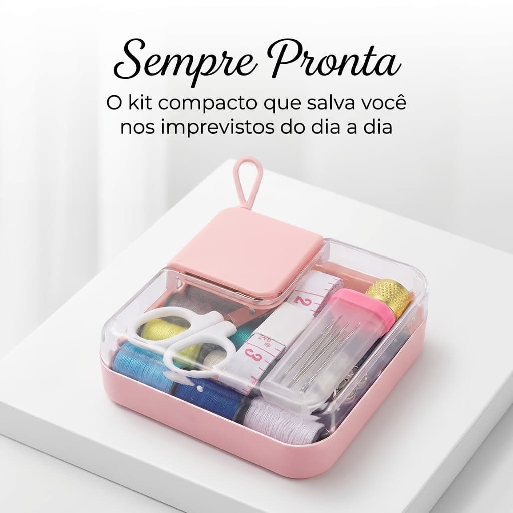 Kit de Costura Portátil Completo com Linhas, Agulhas, Tesoura, Fita Métrica e Dedal