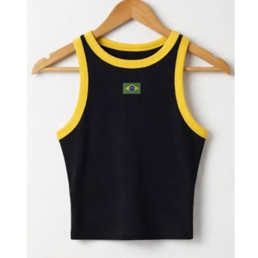 Cropped Regata Bordado Bandeira Brasil
