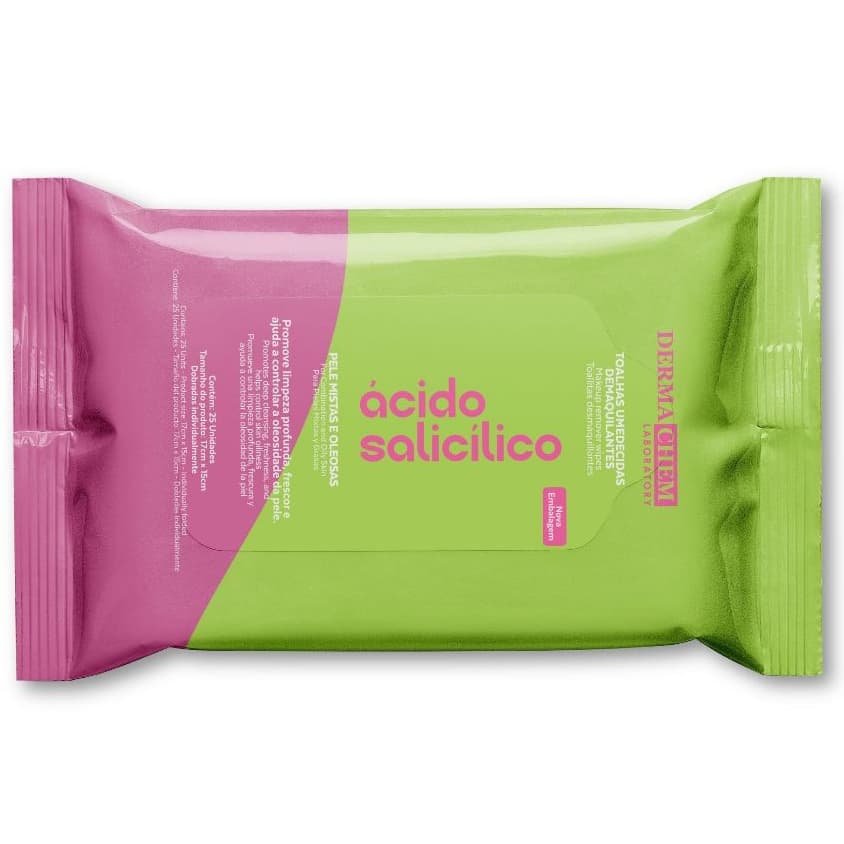 Lenço Demaquilante Ácido Salicílico Dermachem 25 Unidades Pele Oleosa Acne Skincare