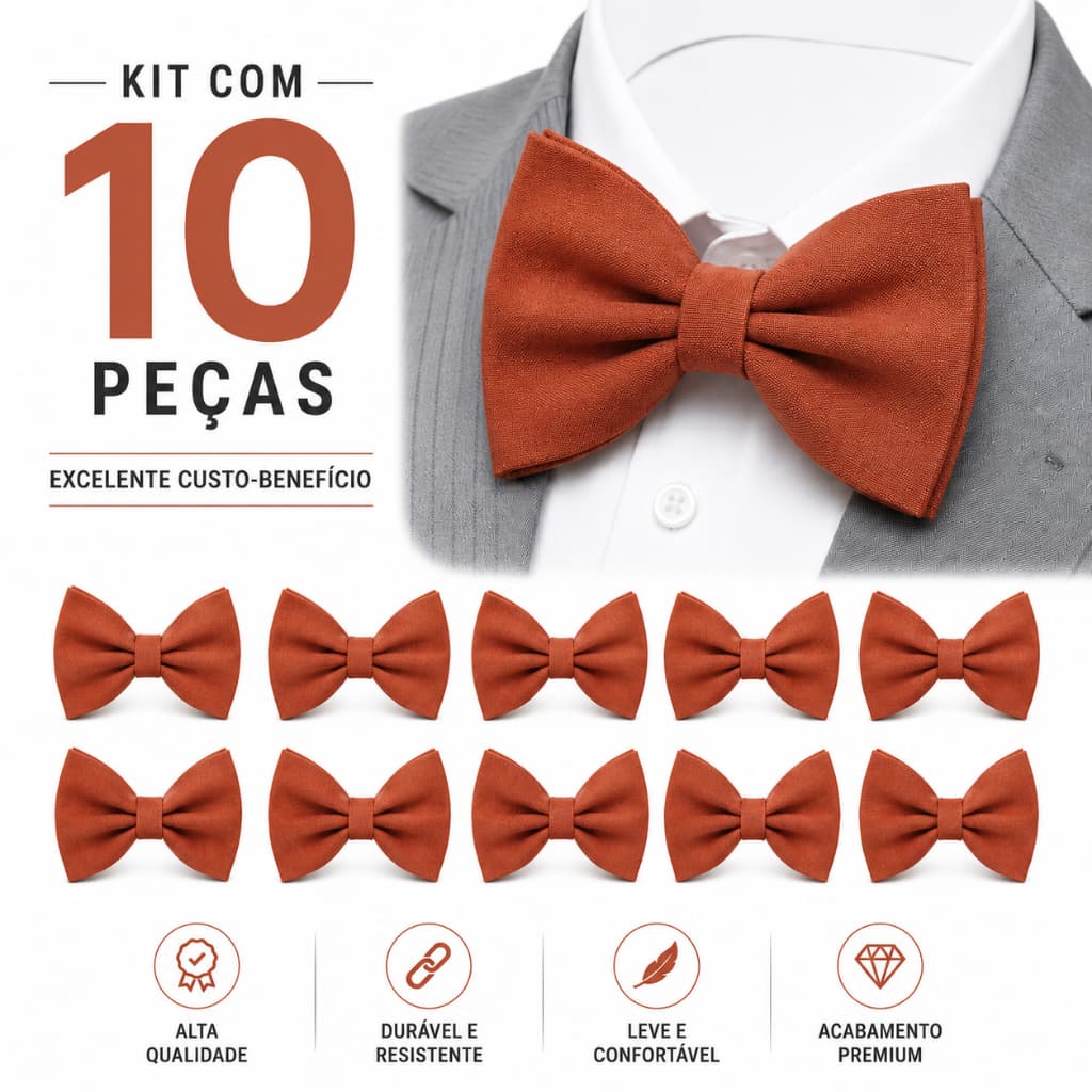 KIT COM 10 UNIDADE - Gravata Borboleta Casamento Evento Padrinhos Cor "TERRA COTA"
