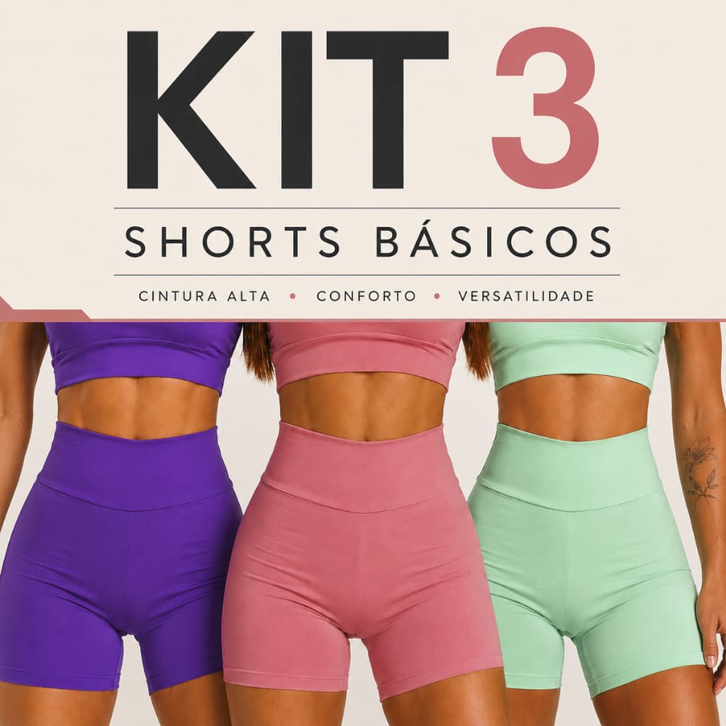 Kit 3 Shorts Básicos Feminino Suplex Premium Sem Transparencia Diversas Cores