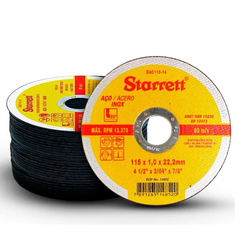 Disco de Corte Inox e Aço 4.1/2 Starrett DAC115-14 Extra Fino 1mm Profissional