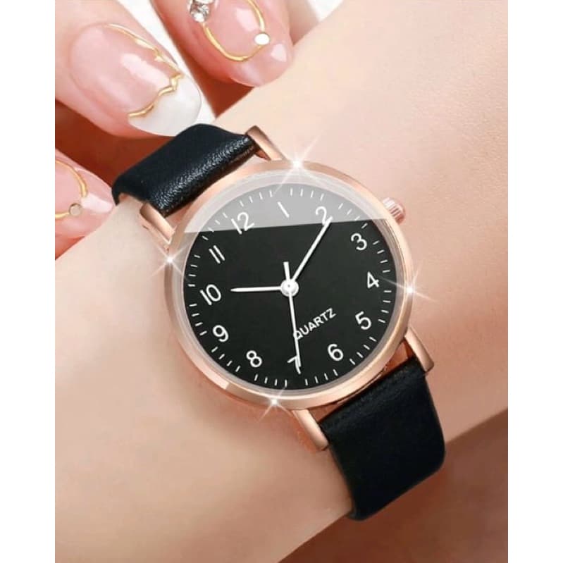 Relógio Feminino de Couro Preto - Elegância Simples e Casual