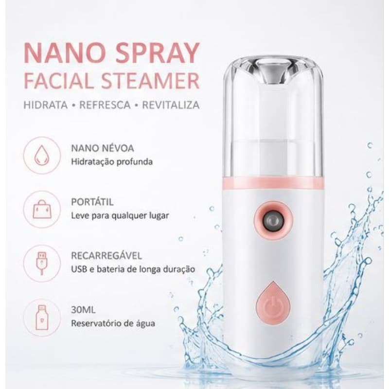 Nano Spray Facial Portátil Recarregável USB Umidificador de Rosto Hidratante CORES ALEATÓRIAS