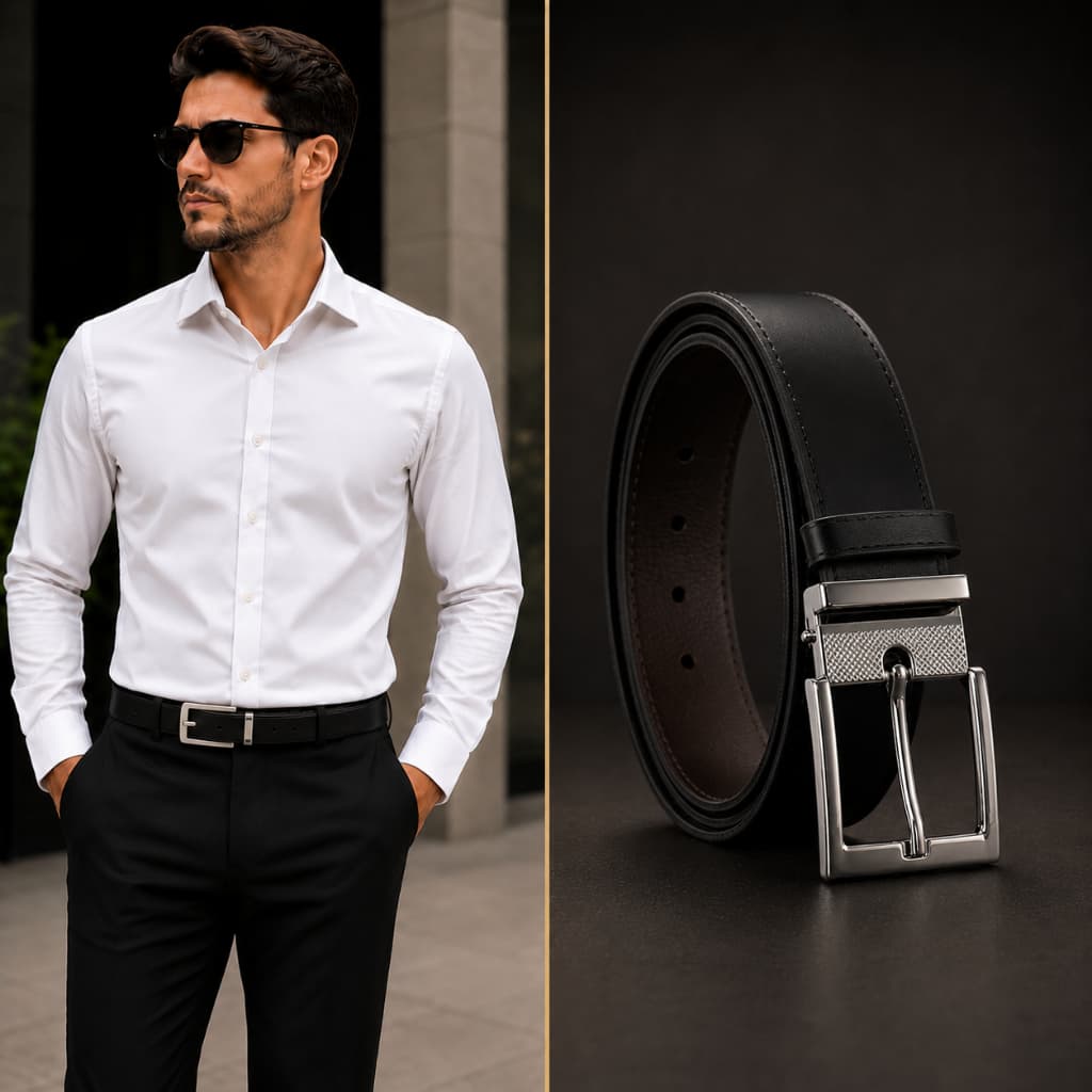 Cinto Masculino Social Couro Com Fivela Quadrada Casual
