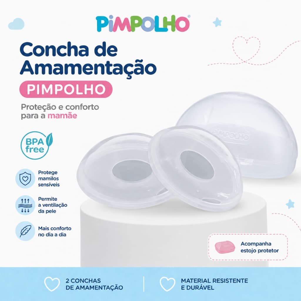 Concha de Amamentação Pimpolho BPA Free Protetora Coletora com Estojo 2 Unidades