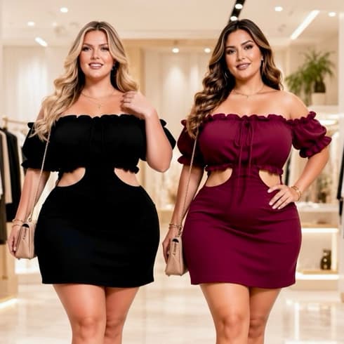 VESTIDO PLUS SIZE MALHA CIGANINHA MODELADOR PRETO