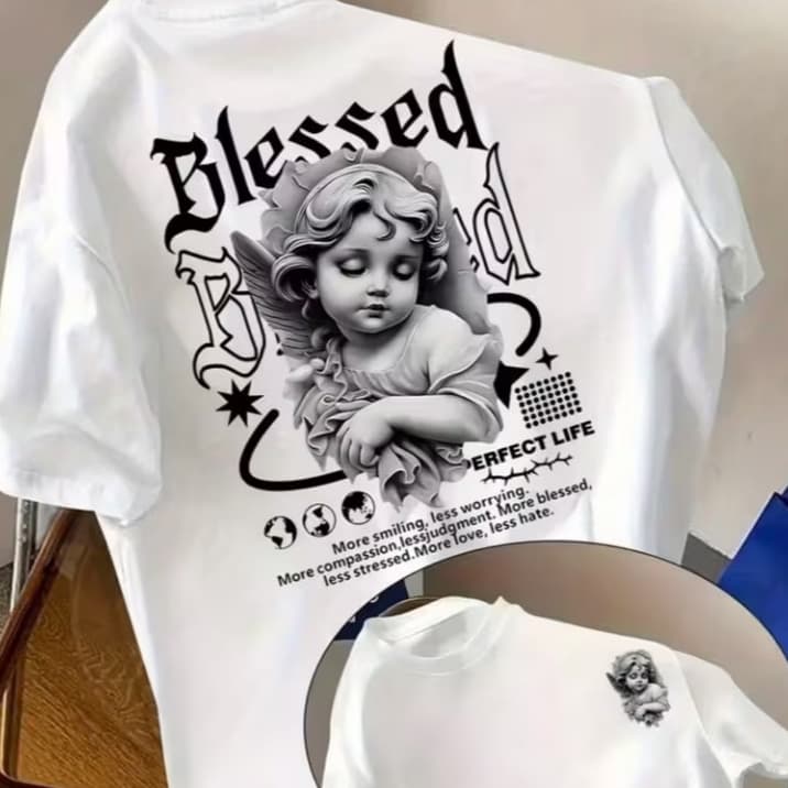 Camiseta Masculina Blessed Angel Streetwear Estampa Costas Premium