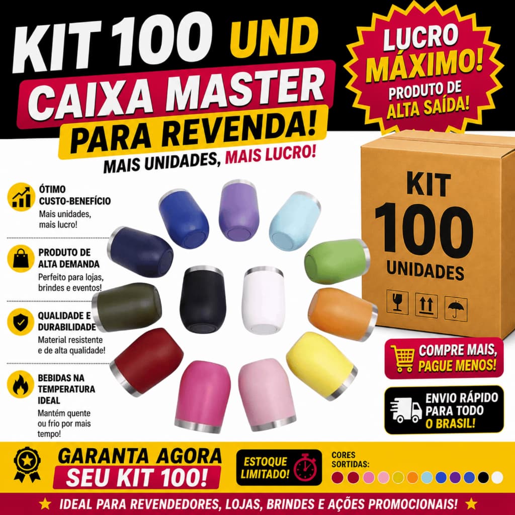 Kit 100 Copo Cuia Térmico Atacado Revenda Dupla Camada Inox 304 Pronta Entrega Fábrica