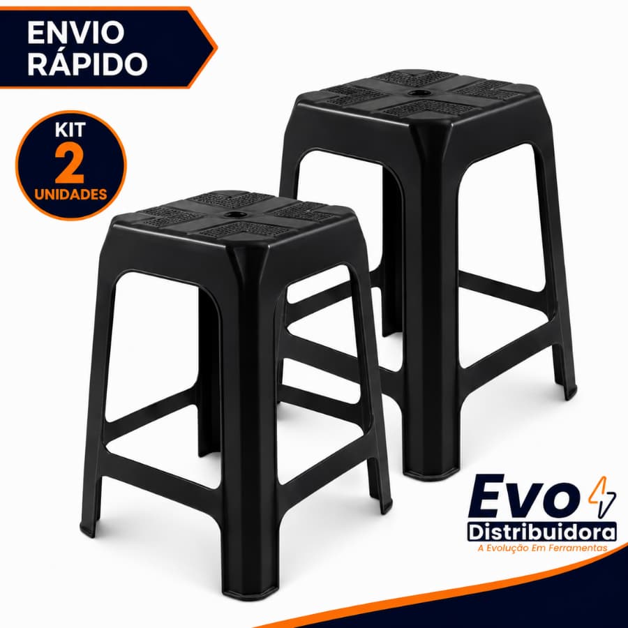 Kit com 2 Banqueta Plástico Banco Resistente Suporta Até 120 Kg