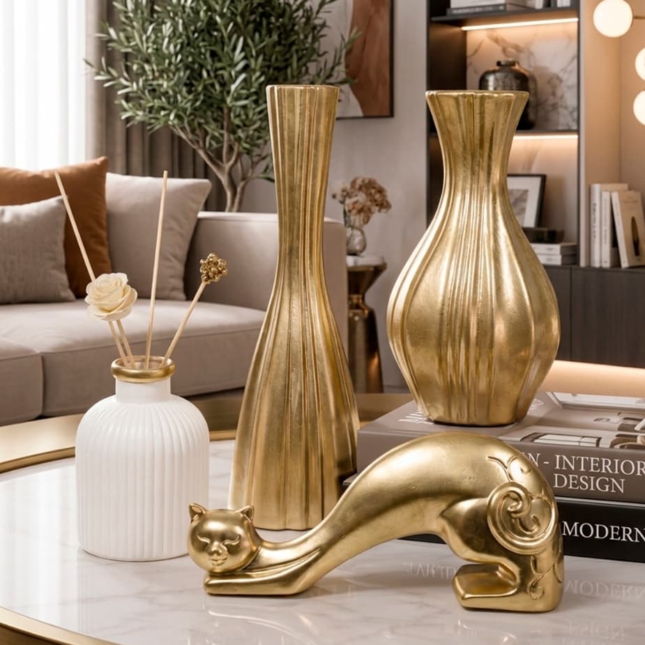 Conjunto 4 Peças Decorativos Mesa de Jantar Dupla Vasos Cerâmica Enfeites Sala Casa Aparador Cozinha
