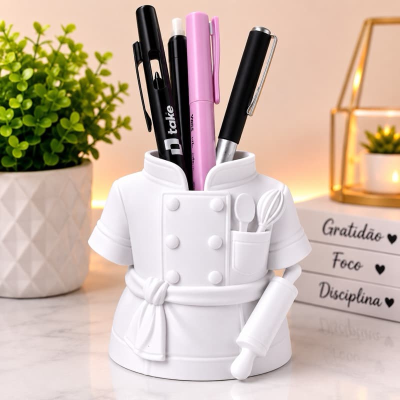 🍳 Porta Canetas Chef Personalizado 3D – Organizador para Cozinheiro, Cozinheira, Chef e Padeiro