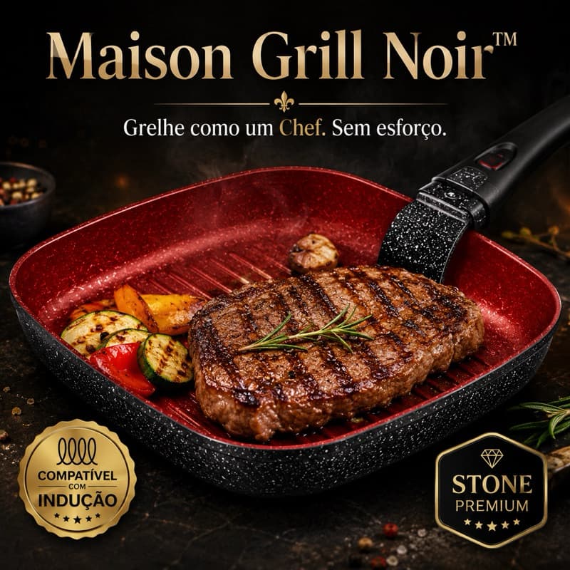 Frigideira Grill Quadrada Antiaderente 24cm Inducao Revestimento Stone Cabo Ergonômico Resistente