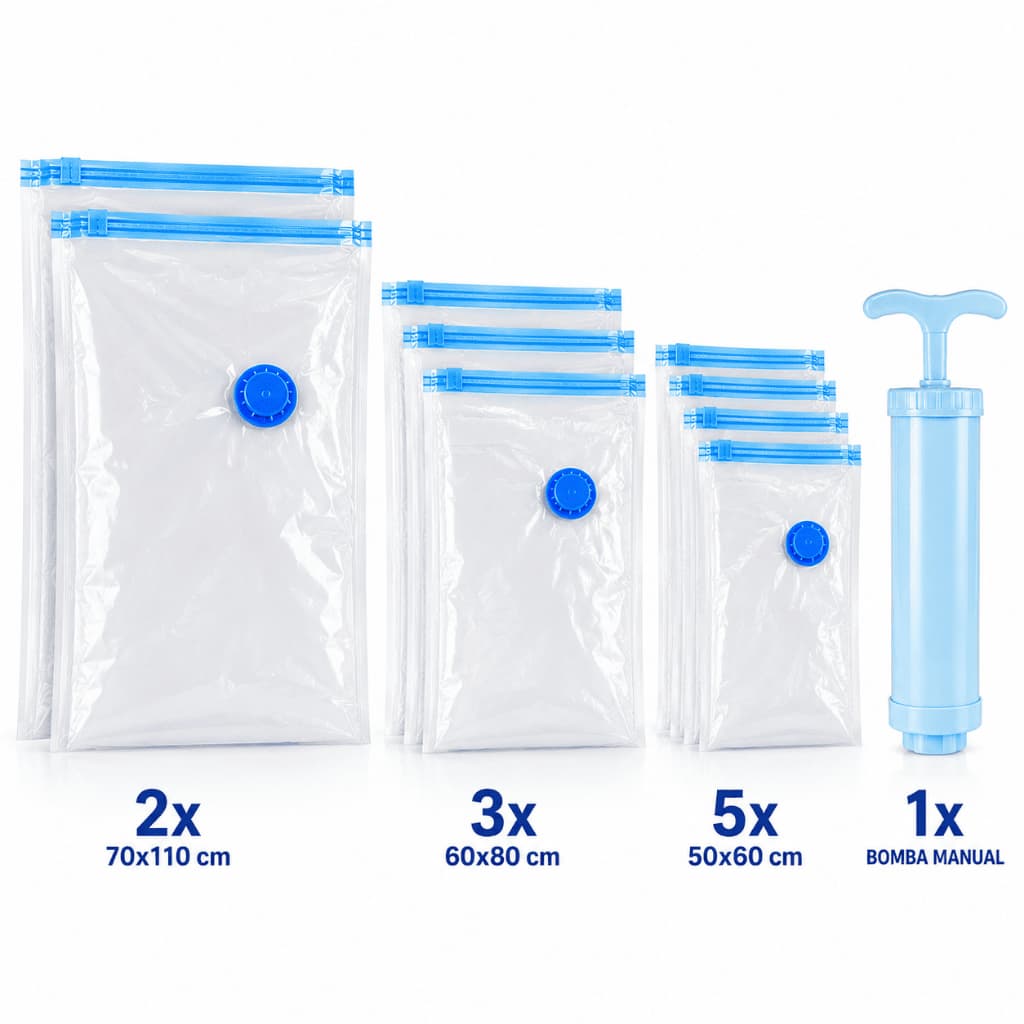 Kit 10 Sacos A Vácuo Viagem Com Bomba Otimiza Espaço Na Mala e Guarda roupa