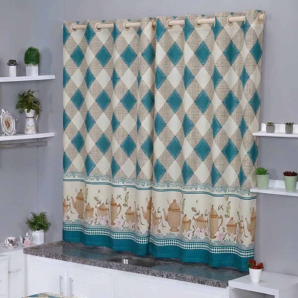 Cortina de Cozinha Oxford 2,00x1,40 Vitrô Decorativa Tecido Poliéster Grosso