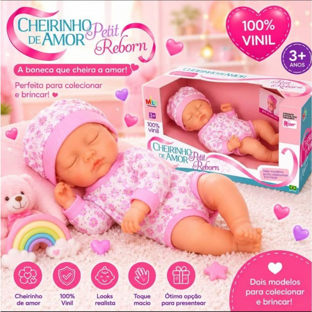 Boneca Bebê Reborn Dormindo ou Acordada Cheirinho de Amor Petit