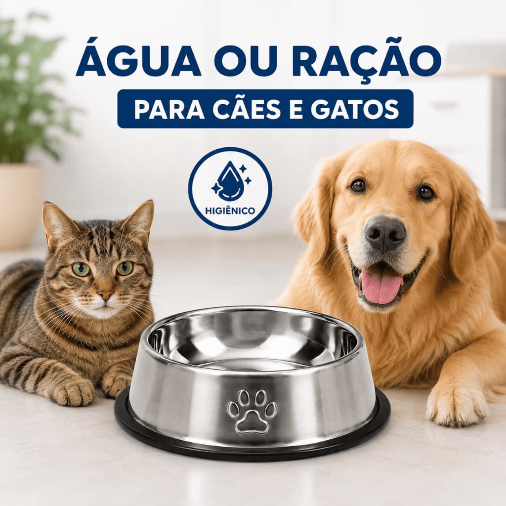 Comedouro Inox Antiderrapante para Cachorro e Gato Pote para Água e Ração Vários Tamanhos